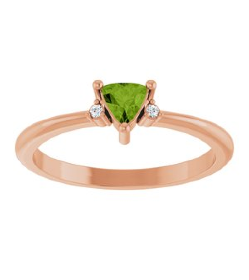 72435 Ring Set 14K Rose Natural Peridot Trillion 4 X 4 X 4 Mm Natural Diamond Polished Natural Peridot And .015 Ctw Natural Diamond Ring
