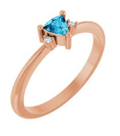 72435 Ring Set 14K Rose Natural Aquamarine Trillion 4 X 4 X 4 Mm Natural Diamond Polished Natural Aquamarine And .015 Ctw Natural Diamond Ring