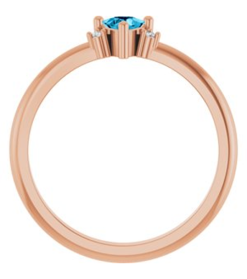 72435 Ring Set 14K Rose Natural Aquamarine Trillion 4 X 4 X 4 Mm Natural Diamond Polished Natural Aquamarine And .015 Ctw Natural Diamond Ring