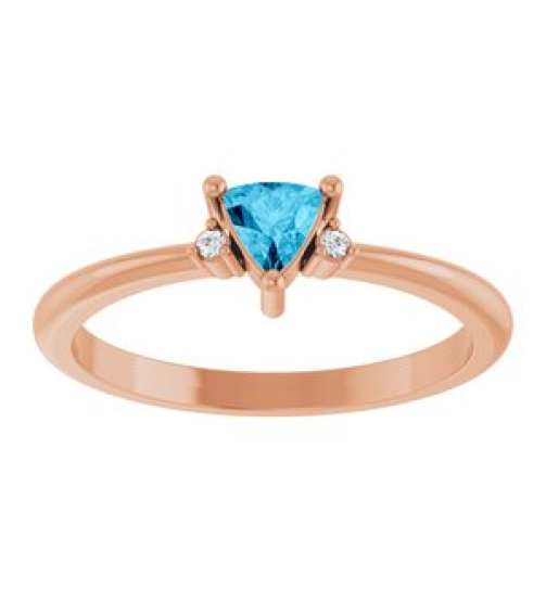 72435 Ring Set 14K Rose Natural Aquamarine Trillion 4 X 4 X 4 Mm Natural Diamond Polished Natural Aquamarine And .015 Ctw Natural Diamond Ring