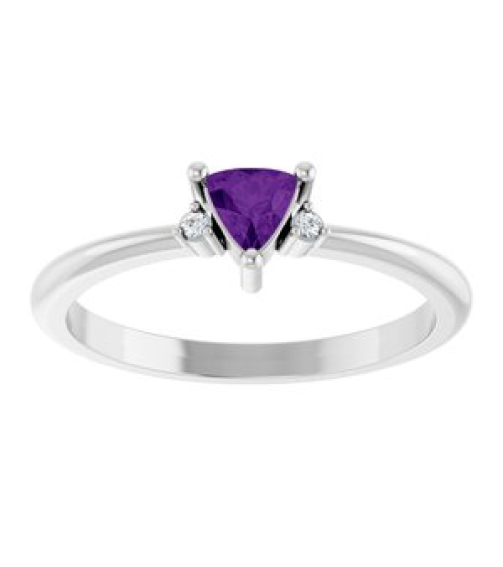 72435 Ring Set 14K White Natural Amethyst Trillion 4 X 4 X 4 Mm Natural Diamond Polished Natural Amethyst And .015 Ctw Natural Diamond Ring