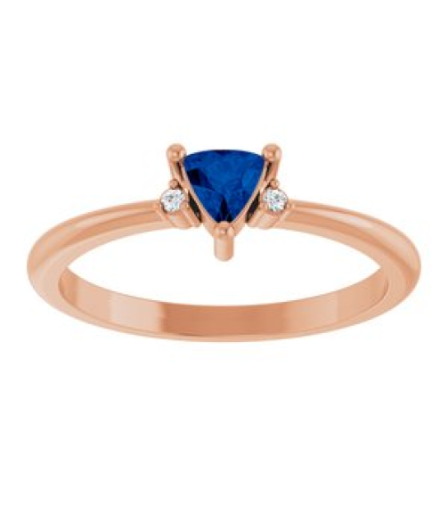72435 Ring Set 14K Rose Lab-Grown Blue Sapphire Trillion 4 X 4 X 4 Mm Natural Diamond Polished Lab-Grown Blue Sapphire And .015 Ctw Natural Diamond Ring