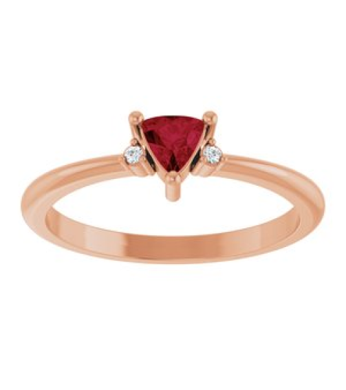 72435 Ring Set 14K Rose Lab-Grown Ruby Trillion 4 X 4 X 4 Mm Natural Diamond Polished Lab-Grown Ruby And .015 Ctw Natural Diamond Ring