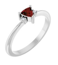 72435 Ring Set 14K White Natural Mozambique Garnet Trillion 4 X 4 X 4 Mm Natural Diamond Polished Natural Mozambique Garnet And .015 Ctw Natural Diamond Ring