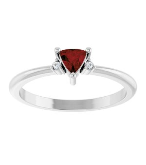 72435 Ring Set 14K White Natural Mozambique Garnet Trillion 4 X 4 X 4 Mm Natural Diamond Polished Natural Mozambique Garnet And .015 Ctw Natural Diamond Ring