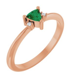 72435 Ring Set 14K Rose Lab-Grown Emerald Trillion 4 X 4 X 4 Mm Natural Diamond Polished Lab-Grown Emerald And .015 Ctw Natural Diamond Ring