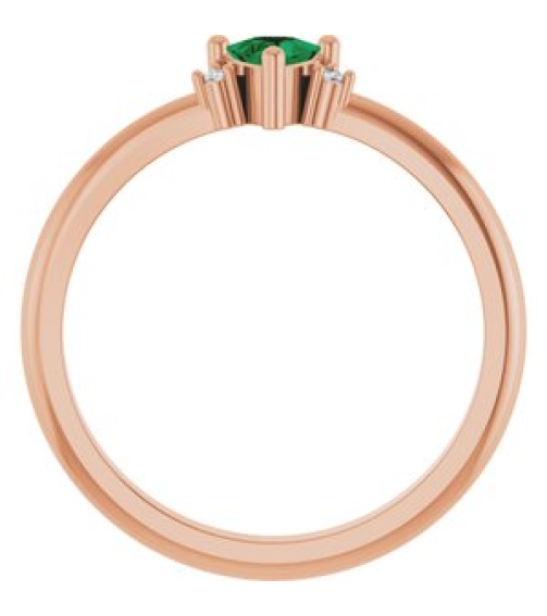 72435 Ring Set 14K Rose Lab-Grown Emerald Trillion 4 X 4 X 4 Mm Natural Diamond Polished Lab-Grown Emerald And .015 Ctw Natural Diamond Ring