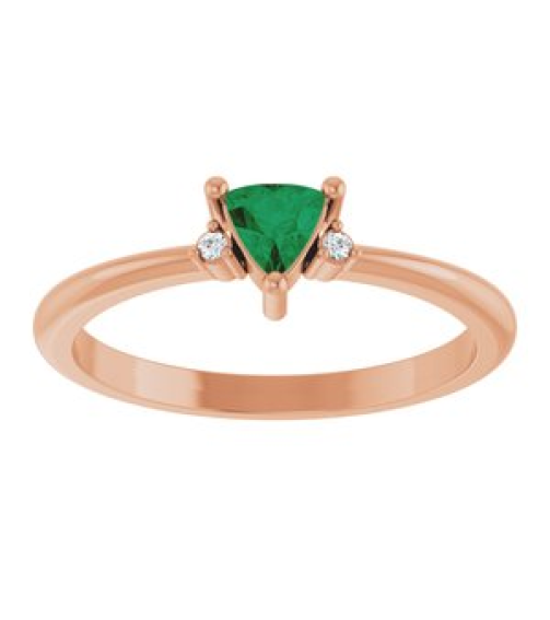 72435 Ring Set 14K Rose Lab-Grown Emerald Trillion 4 X 4 X 4 Mm Natural Diamond Polished Lab-Grown Emerald And .015 Ctw Natural Diamond Ring