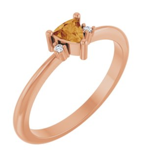 72435 Ring Set 14K Rose Natural Citrine Trillion 4 X 4 X 4 Mm Natural Diamond Polished Natural Citrine And .015 Ctw Natural Diamond Ring