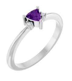 72435 Ring Set Platinum Natural Amethyst Trillion 4 X 4 X 4 Mm Natural Diamond Polished Natural Amethyst And .015 Ctw Natural Diamond Ring