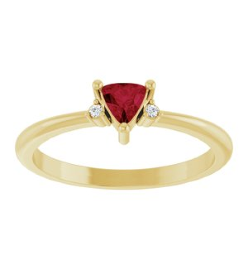 72435 Ring Set 14K Yellow Natural Ruby Trillion 4 X 4 X 4 Mm Natural Diamond Polished Natural Ruby And .015 Ctw Natural Diamond Ring