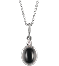 87438 Necklace Set Platinum Oval Natural Onyx 5 X 3Mm 0.02 Ctw Natural Diamond Si2-Si3, G-H 16-18 In Polished Natural Onyx And .02 Ct Natural Diamond Cabochon Bezel-Set Necklace
