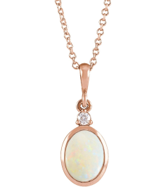 87438 Necklace Set 14K Rose Oval Natural White Opal 5 X 3Mm 0.02 Ctw Natural Diamond I1, G-H 16-18 In Polished Natural White Opal And .02 Ct Natural Diamond Cabochon Bezel-Set Necklace