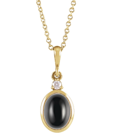 87438 Necklace Set 14K Yellow Oval Natural Onyx 10 X 8Mm 0.03 Ctw Natural Diamond I1, G-H 16-18 In Polished Natural Onyx And .03 Ct Natural Diamond Cabochon Bezel-Set Necklace