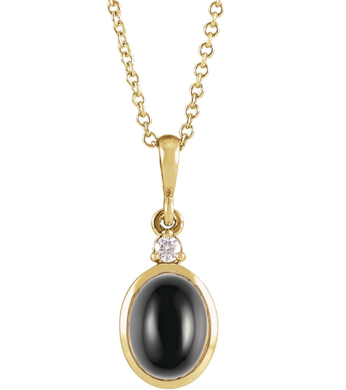 87438 Necklace Set 14K Yellow Oval Natural Onyx 10 X 8Mm 0.03 Ctw Natural Diamond I1, G-H 16-18 In Polished Natural Onyx And .03 Ct Natural Diamond Cabochon Bezel-Set Necklace