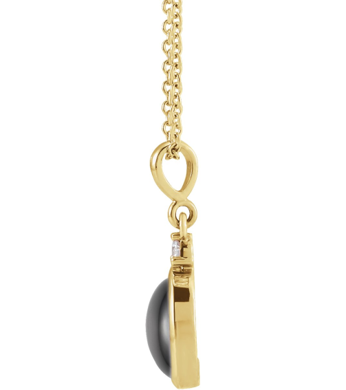 87438 Necklace Set 14K Yellow Oval Natural Onyx 10 X 8Mm 0.03 Ctw Natural Diamond I1, G-H 16-18 In Polished Natural Onyx And .03 Ct Natural Diamond Cabochon Bezel-Set Necklace