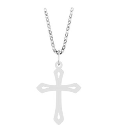 R50069 Necklace 14K White 25.1 X 15 Mm 18 In Polished Cross Necklace