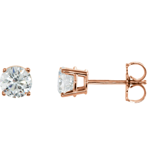 1874 14K Rose Set Round Lab-Grown Diamond Pair 8Mm 4 Ctw Si1-Si2, Gh Friction Friction Backs Included 4-Prong Polished 4 Ctw Lab-Grown Diamond Stud Earrings