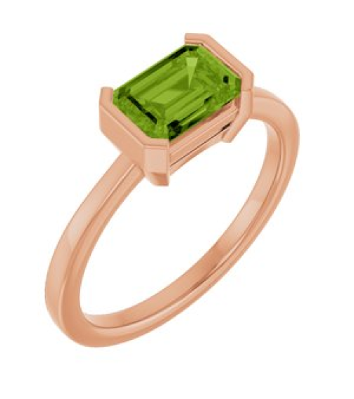 72361 Ring Set 14K Rose Natural Peridot Emerald 7 X 5 Mm Polished Natural Peridot Ring