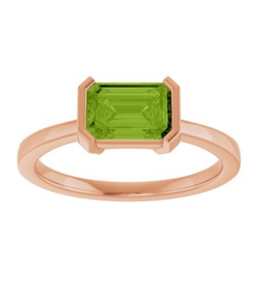72361 Ring Set 14K Rose Natural Peridot Emerald 7 X 5 Mm Polished Natural Peridot Ring