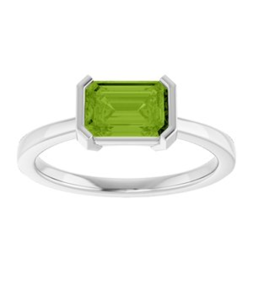 72361 Ring Set 14K White Natural Peridot Emerald 7 X 5 Mm Polished Natural Peridot Ring