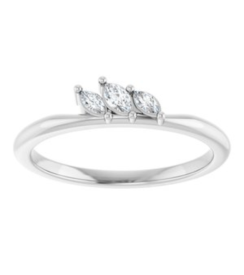 126931 Ring Set Sterling Silver Natural Diamond Marquise 3.5 X 2 Mm Natural Diamond Polished 18 Ctw Natural Diamond Three-Stone Stackable Ring