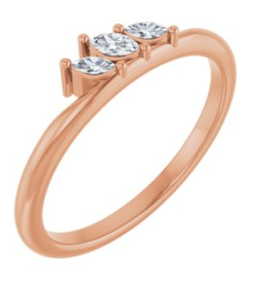 126931 Ring Set 14K Rose Natural Diamond Marquise 3.5 X 2 Mm Natural Diamond Polished 18 Ctw Natural Diamond Three-Stone Stackable Ring