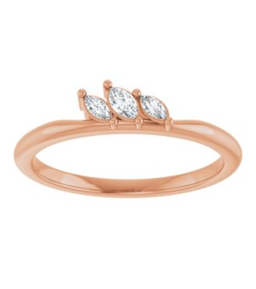 126931 Ring Set 14K Rose Natural Diamond Marquise 3.5 X 2 Mm Natural Diamond Polished 18 Ctw Natural Diamond Three-Stone Stackable Ring