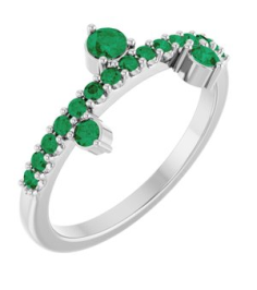 72449 Ring Set 14K White Natural Emerald Round 3 Mm Natural Emerald Polished Natural Emerald Ring