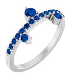 72449 Ring Set 14K White Natural Blue Sapphire Round 3 Mm Natural Blue Sapphire Polished Natural Blue Sapphire Ring