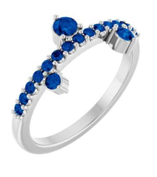 72449 Ring Set 14K White Natural Blue Sapphire Round 3 Mm Natural Blue Sapphire Polished Natural Blue Sapphire Ring
