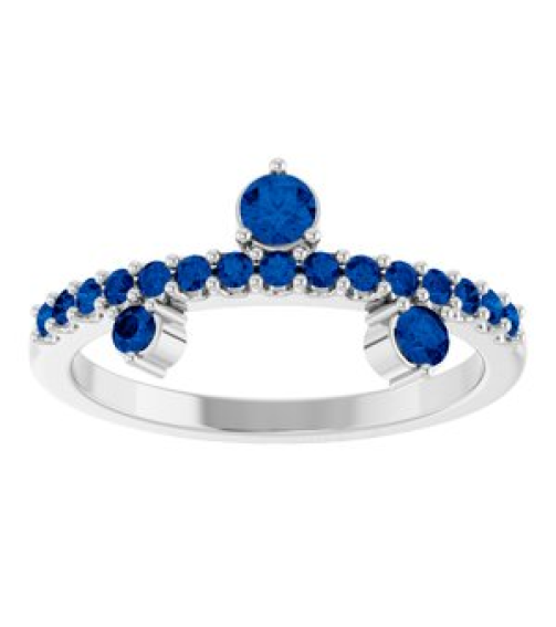 72449 Ring Set 14K White Natural Blue Sapphire Round 3 Mm Natural Blue Sapphire Polished Natural Blue Sapphire Ring