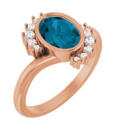 72455 Ring Set 14K Rose Natural London Blue Topaz Oval 8 X 6 Mm Natural Diamond Polished Natural London Blue Topaz And 18 Ctw Natural Diamond Ring