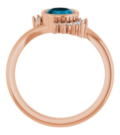 72455 Ring Set 14K Rose Natural London Blue Topaz Oval 8 X 6 Mm Natural Diamond Polished Natural London Blue Topaz And 18 Ctw Natural Diamond Ring
