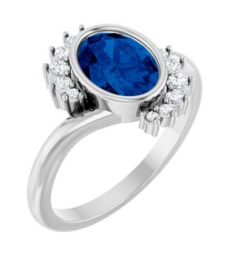 72455 Ring Set Platinum Lab-Grown Blue Sapphire Oval 8 X 6 Mm Natural Diamond Polished Lab-Grown Blue Sapphire And 18 Ctw Natural Diamond Ring