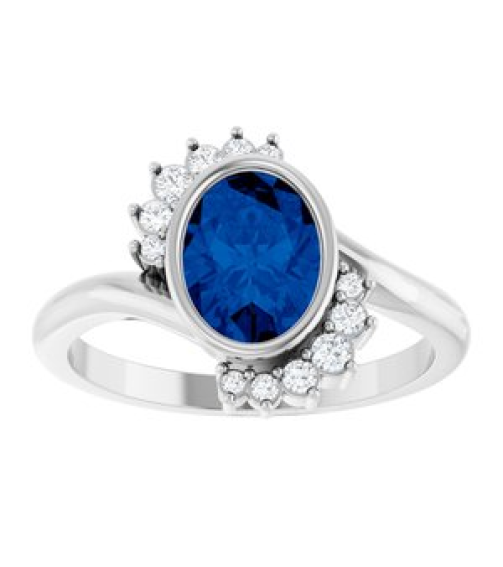 72455 Ring Set 14K White Lab-Grown Blue Sapphire Oval 8 X 6 Mm Natural Diamond Polished Lab-Grown Blue Sapphire And 18 Ctw Natural Diamond Ring