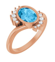 72455 Ring Set 14K Rose Natural Swiss Blue Topaz Oval 8 X 6 Mm Natural Diamond Polished Natural Swiss Blue Topaz And 18 Ctw Natural Diamond Ring