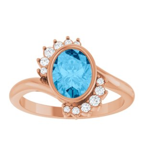 72455 Ring Set 14K Rose Natural Swiss Blue Topaz Oval 8 X 6 Mm Natural Diamond Polished Natural Swiss Blue Topaz And 18 Ctw Natural Diamond Ring