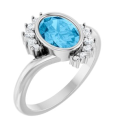 72455 Ring Set Platinum Natural Swiss Blue Topaz Oval 8 X 6 Mm Natural Diamond Polished Natural Swiss Blue Topaz And 18 Ctw Natural Diamond Ring