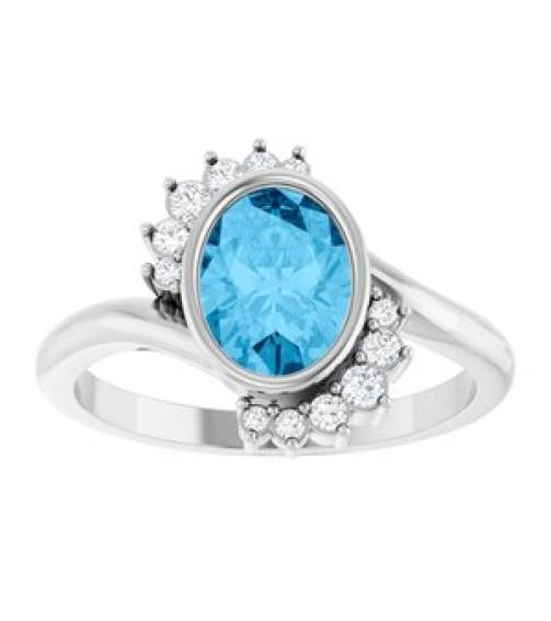 72455 Ring Set Platinum Natural Swiss Blue Topaz Oval 8 X 6 Mm Natural Diamond Polished Natural Swiss Blue Topaz And 18 Ctw Natural Diamond Ring