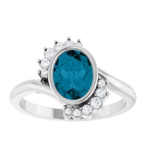 72455 Ring Set Sterling Silver Natural London Blue Topaz Oval 8 X 6 Mm Natural Diamond Polished Natural London Blue Topaz And 18 Ctw Natural Diamond Ring