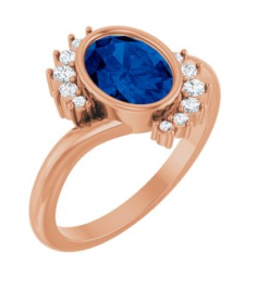 72455 Ring Set 14K Rose Lab-Grown Blue Sapphire Oval 8 X 6 Mm Natural Diamond Polished Lab-Grown Blue Sapphire And 18 Ctw Natural Diamond Ring
