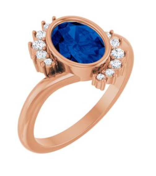 72455 Ring Set 14K Rose Lab-Grown Blue Sapphire Oval 8 X 6 Mm Natural Diamond Polished Lab-Grown Blue Sapphire And 18 Ctw Natural Diamond Ring