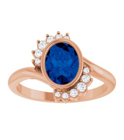 72455 Ring Set 14K Rose Lab-Grown Blue Sapphire Oval 8 X 6 Mm Natural Diamond Polished Lab-Grown Blue Sapphire And 18 Ctw Natural Diamond Ring