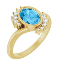 72455 Ring Set 14K Yellow Natural Swiss Blue Topaz Oval 8 X 6 Mm Natural Diamond Polished Natural Swiss Blue Topaz And 18 Ctw Natural Diamond Ring