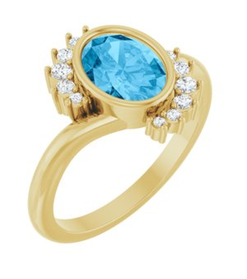 72455 Ring Set 14K Yellow Natural Swiss Blue Topaz Oval 8 X 6 Mm Natural Diamond Polished Natural Swiss Blue Topaz And 18 Ctw Natural Diamond Ring