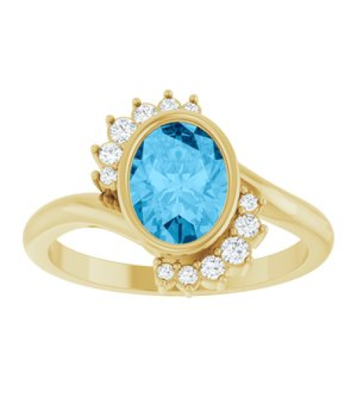 72455 Ring Set 14K Yellow Natural Swiss Blue Topaz Oval 8 X 6 Mm Natural Diamond Polished Natural Swiss Blue Topaz And 18 Ctw Natural Diamond Ring