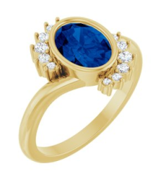 72455 Ring Set 14K Yellow Lab-Grown Blue Sapphire Oval 8 X 6 Mm Natural Diamond Polished Lab-Grown Blue Sapphire And 18 Ctw Natural Diamond Ring