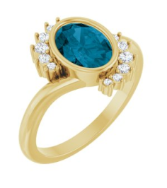 72455 Ring Set 14K Yellow Natural London Blue Topaz Oval 8 X 6 Mm Natural Diamond Polished Natural London Blue Topaz And 18 Ctw Natural Diamond Ring