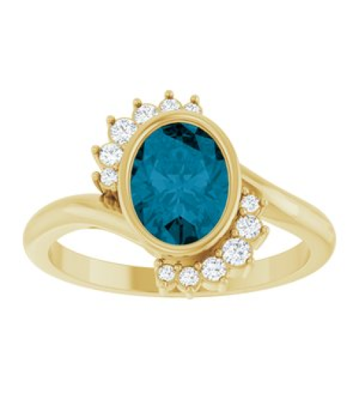 72455 Ring Set 14K Yellow Natural London Blue Topaz Oval 8 X 6 Mm Natural Diamond Polished Natural London Blue Topaz And 18 Ctw Natural Diamond Ring